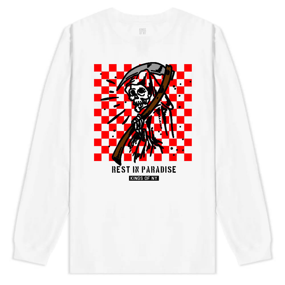 Rest In Paradise Grim Reaper Mens Long Sleeve T-Shirt White By Kings Of NY