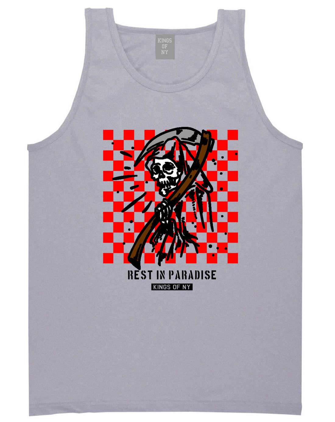 Rest In Paradise Grim Reaper Mens Tank Top Shirt Grey By Kings Of NY