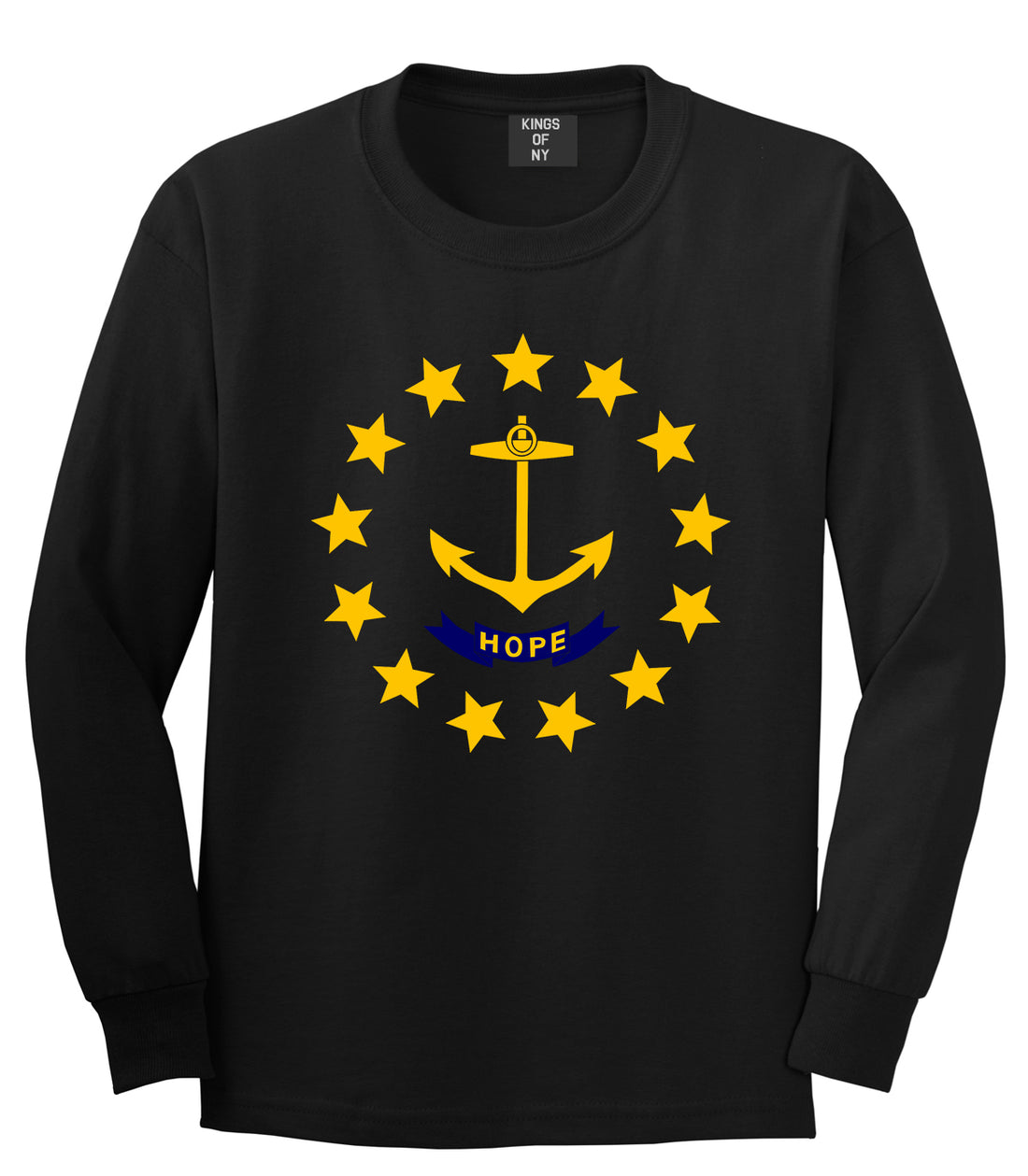 Rhode Island State Flag GRAPHIC Mens Long Sleeve T-Shirt Black