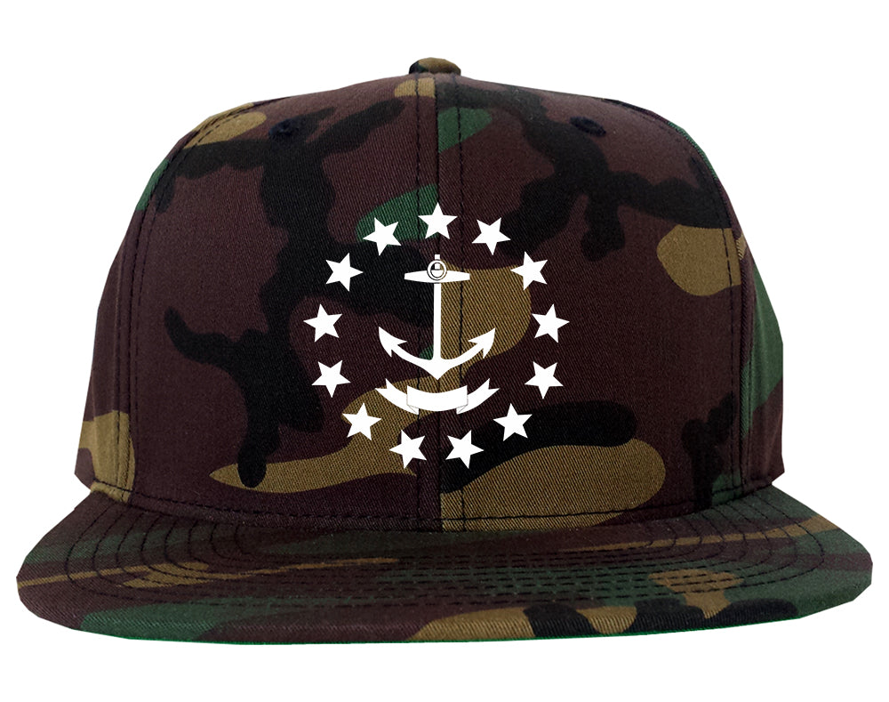 Rhode Island State Flag GRAPHIC Mens Snapback Hat Army Camo