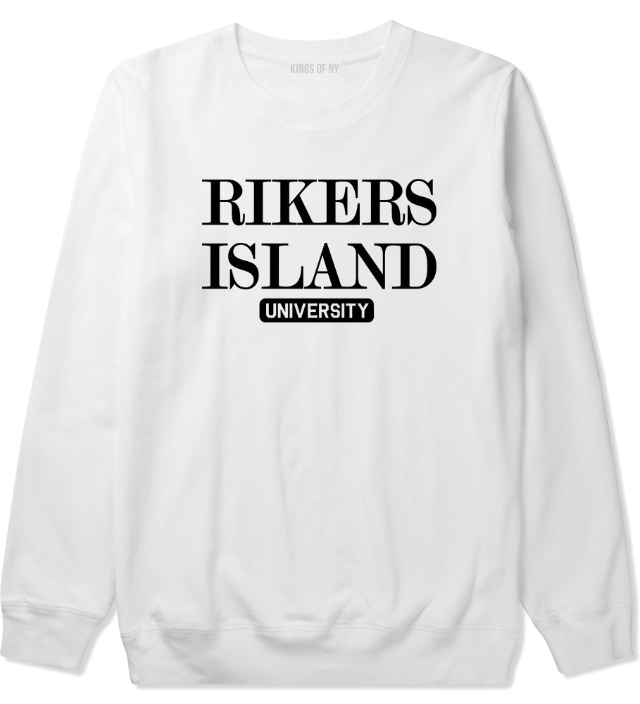 Rikers Island University Mens Crewneck Sweatshirt White