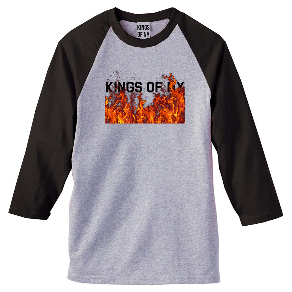 Rising From The Flames 3/4 Sleeve Raglan T-Shirt in Grey
