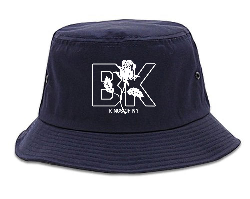 Rose BK Brooklyn Kings Of NY Mens Bucket Hat Navy Blue