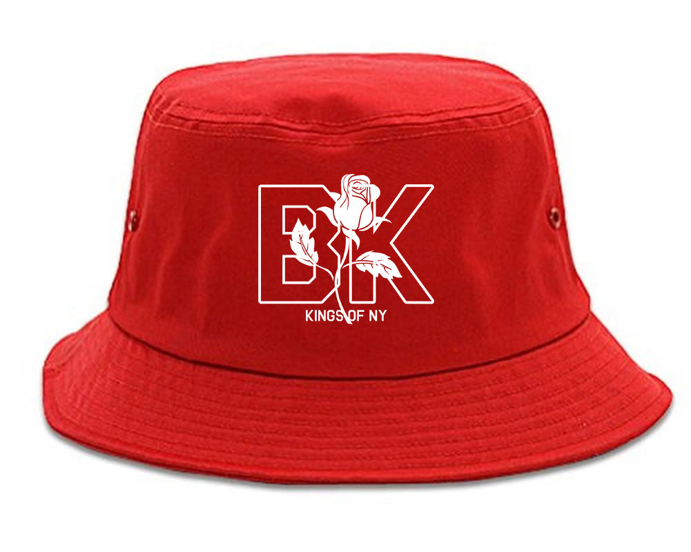 Rose BK Brooklyn Kings Of NY Mens Bucket Hat Red