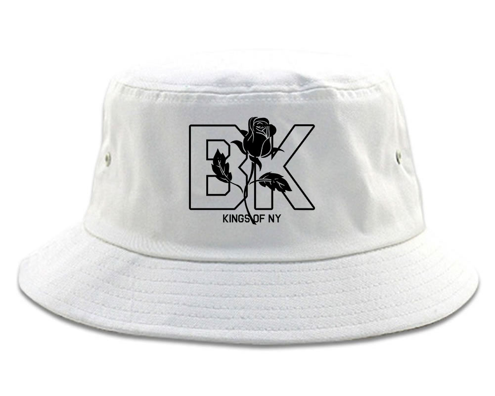 Rose BK Brooklyn Kings Of NY Mens Bucket Hat White