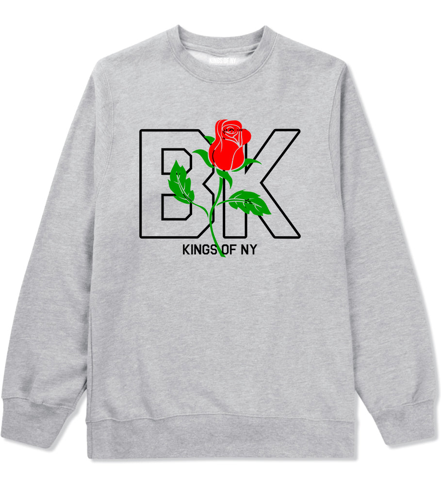 Rose BK Brooklyn Kings Of NY Mens Crewneck Sweatshirt Grey