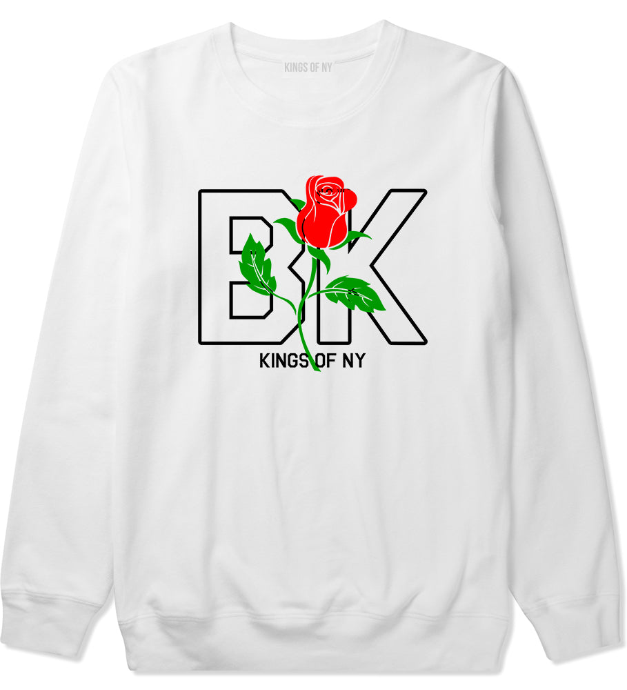 Rose BK Brooklyn Kings Of NY Mens Crewneck Sweatshirt White