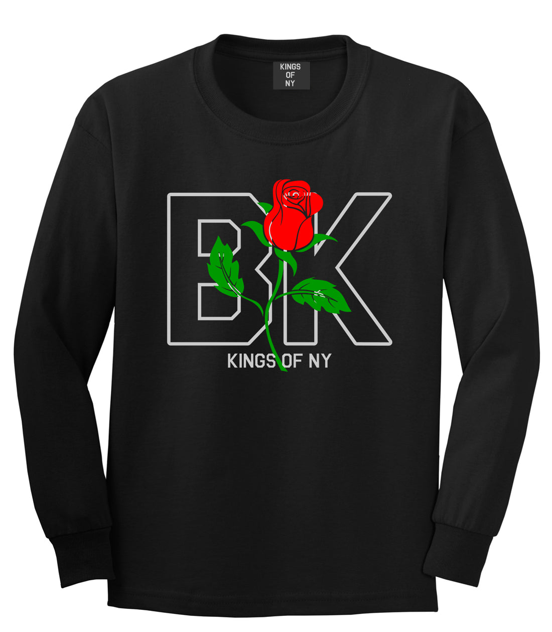 Rose BK Brooklyn Kings Of NY Mens Long Sleeve T-Shirt Black