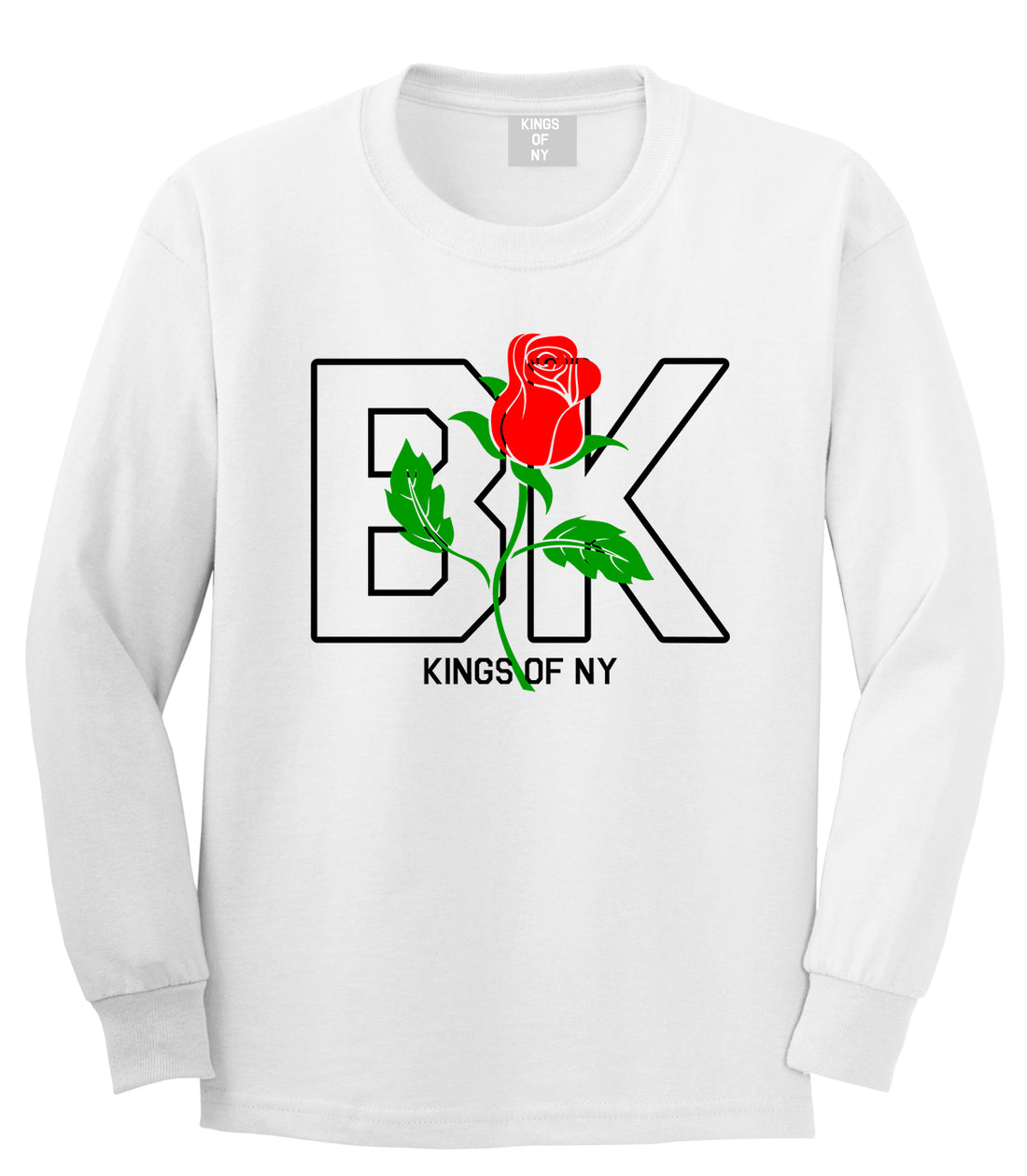 Rose BK Brooklyn Kings Of NY Mens Long Sleeve T-Shirt White