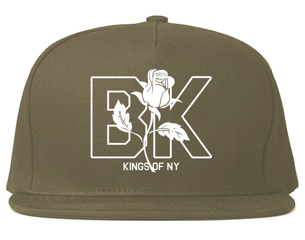 Rose BK Brooklyn Kings Of NY Mens Snapback Hat Grey