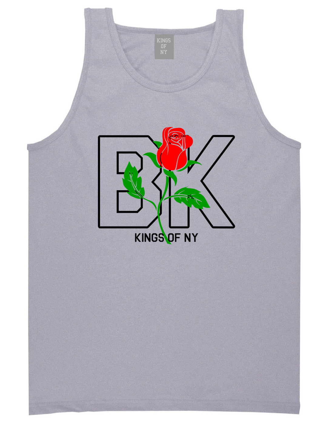 Rose BK Brooklyn Kings Of NY Mens Tank Top T-Shirt Grey