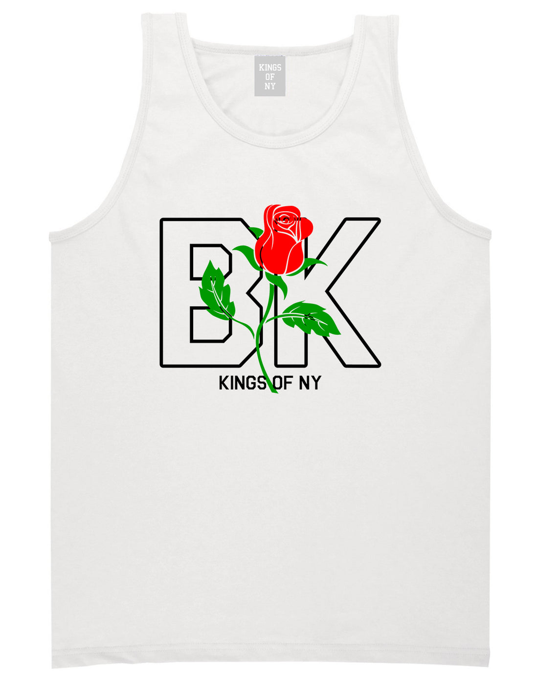 Rose BK Brooklyn Kings Of NY Mens Tank Top T-Shirt White