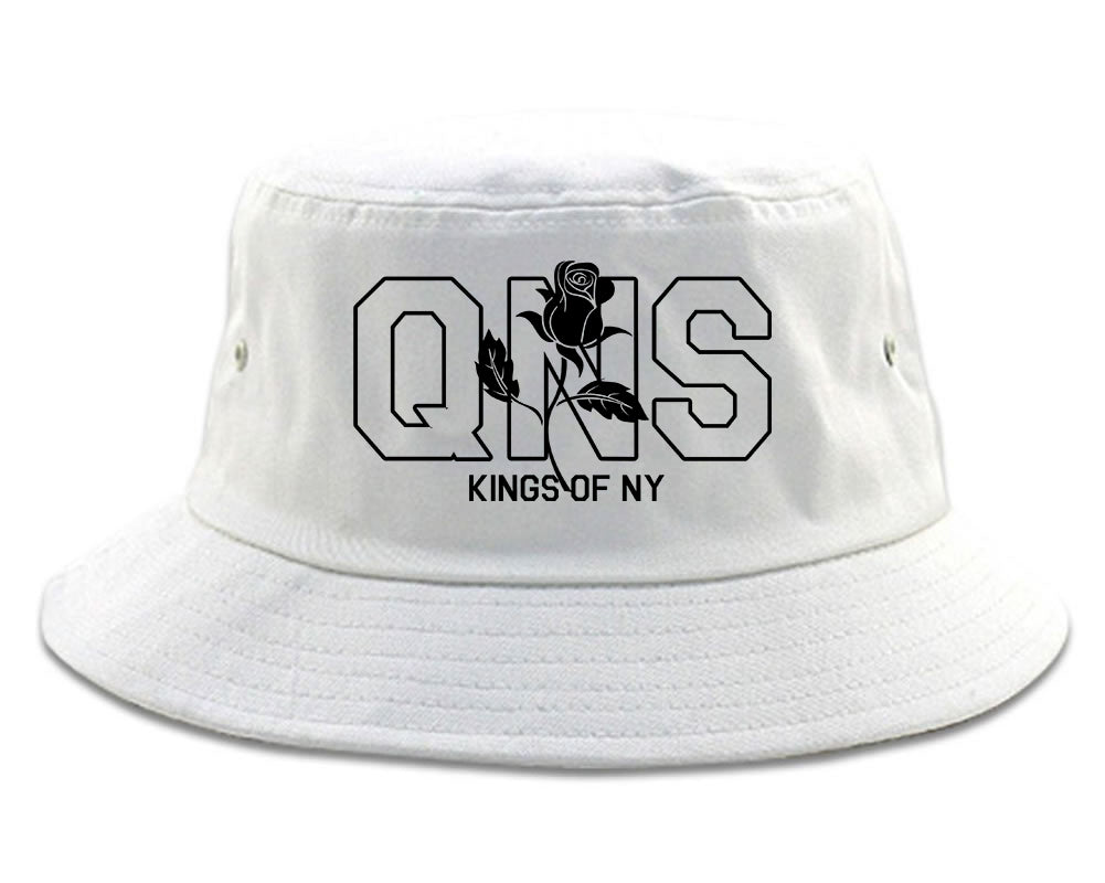 Rose QNS Queens Kings Of NY Mens Bucket Hat White