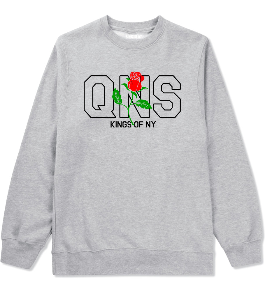 Rose QNS Queens Kings Of NY Mens Crewneck Sweatshirt Grey