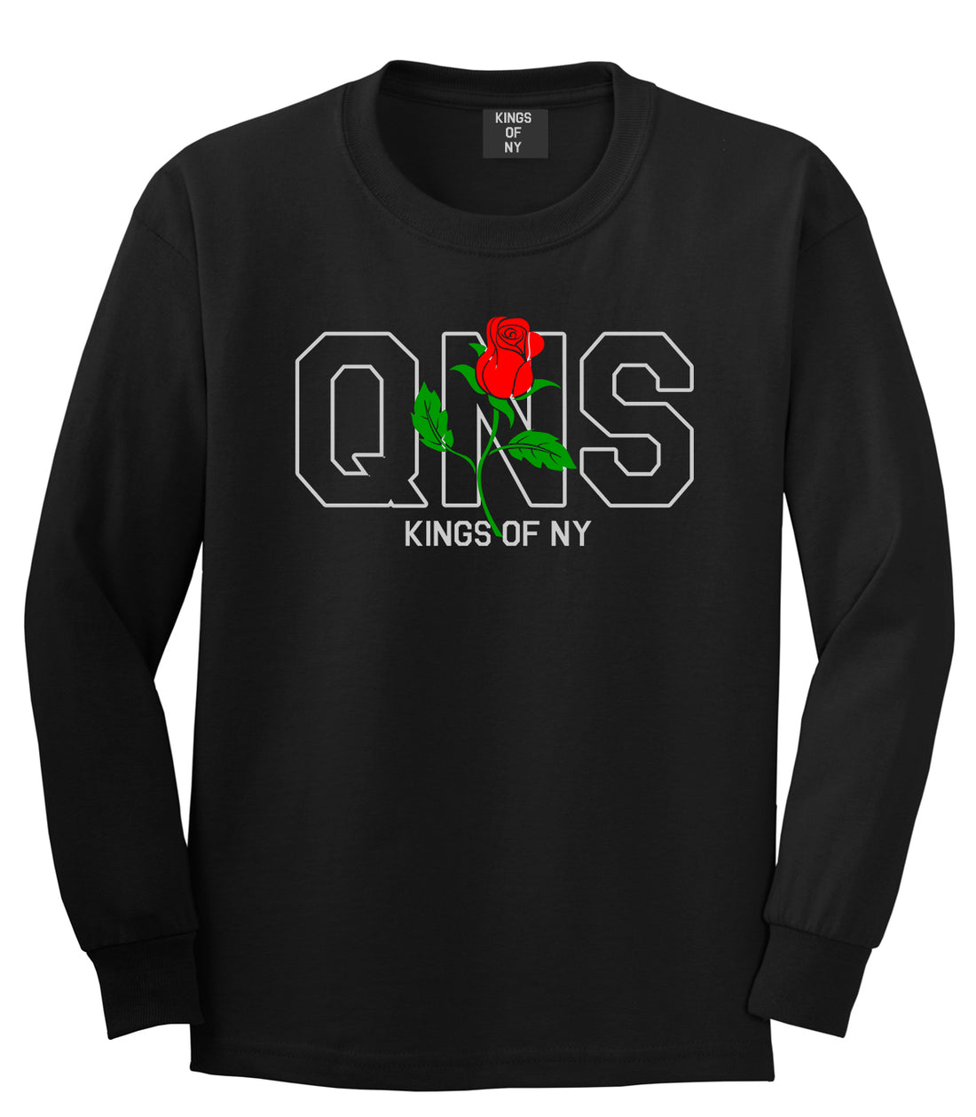 Rose QNS Queens Kings Of NY Mens Long Sleeve T-Shirt Black