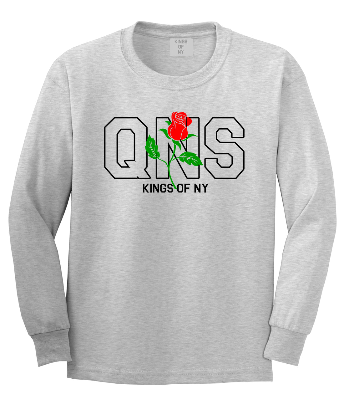 Rose QNS Queens Kings Of NY Mens Long Sleeve T-Shirt Grey