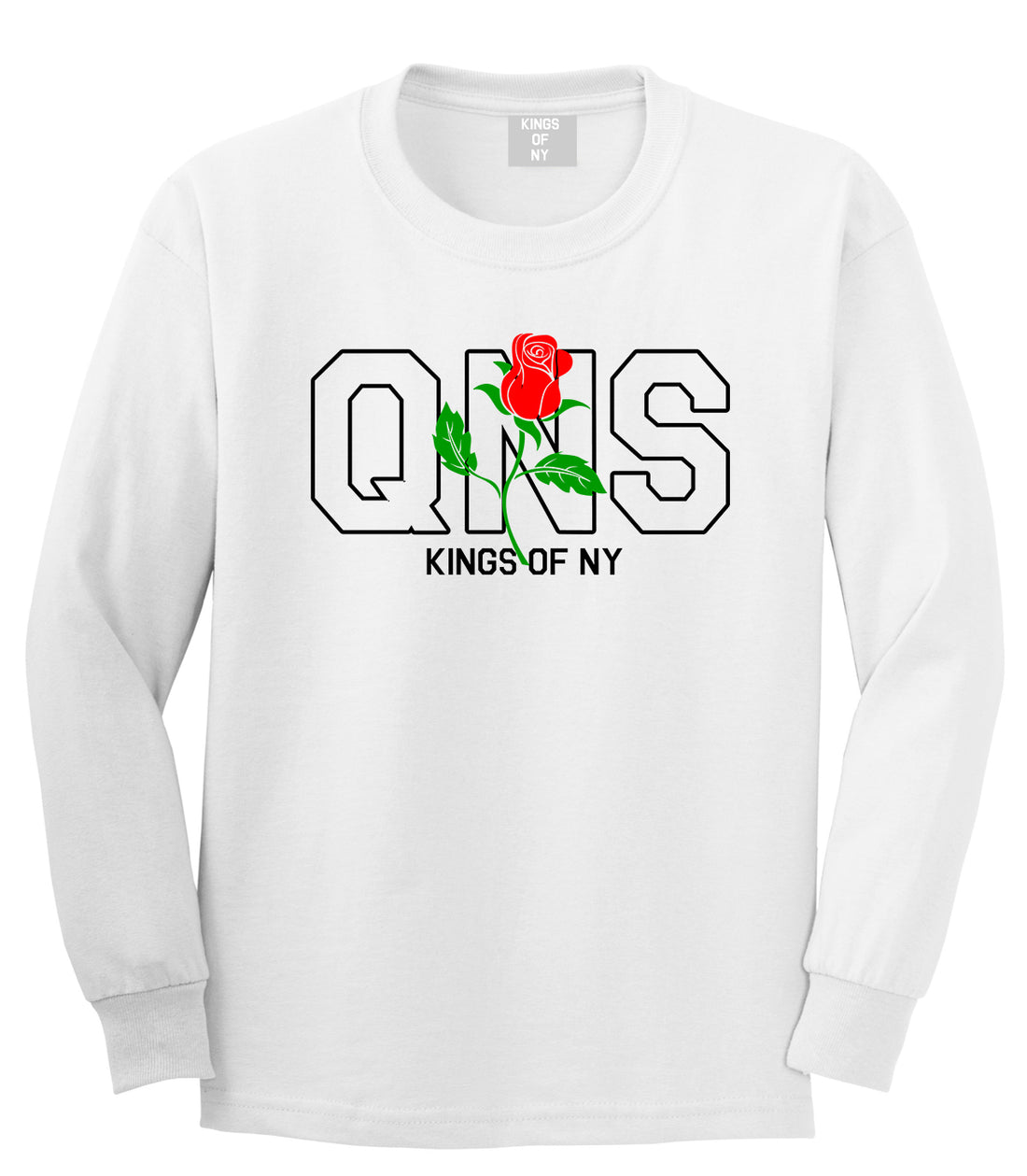 Rose QNS Queens Kings Of NY Mens Long Sleeve T-Shirt White