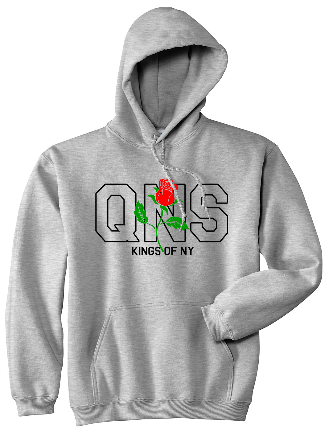 Rose QNS Queens Kings Of NY Mens Pullover Hoodie Grey