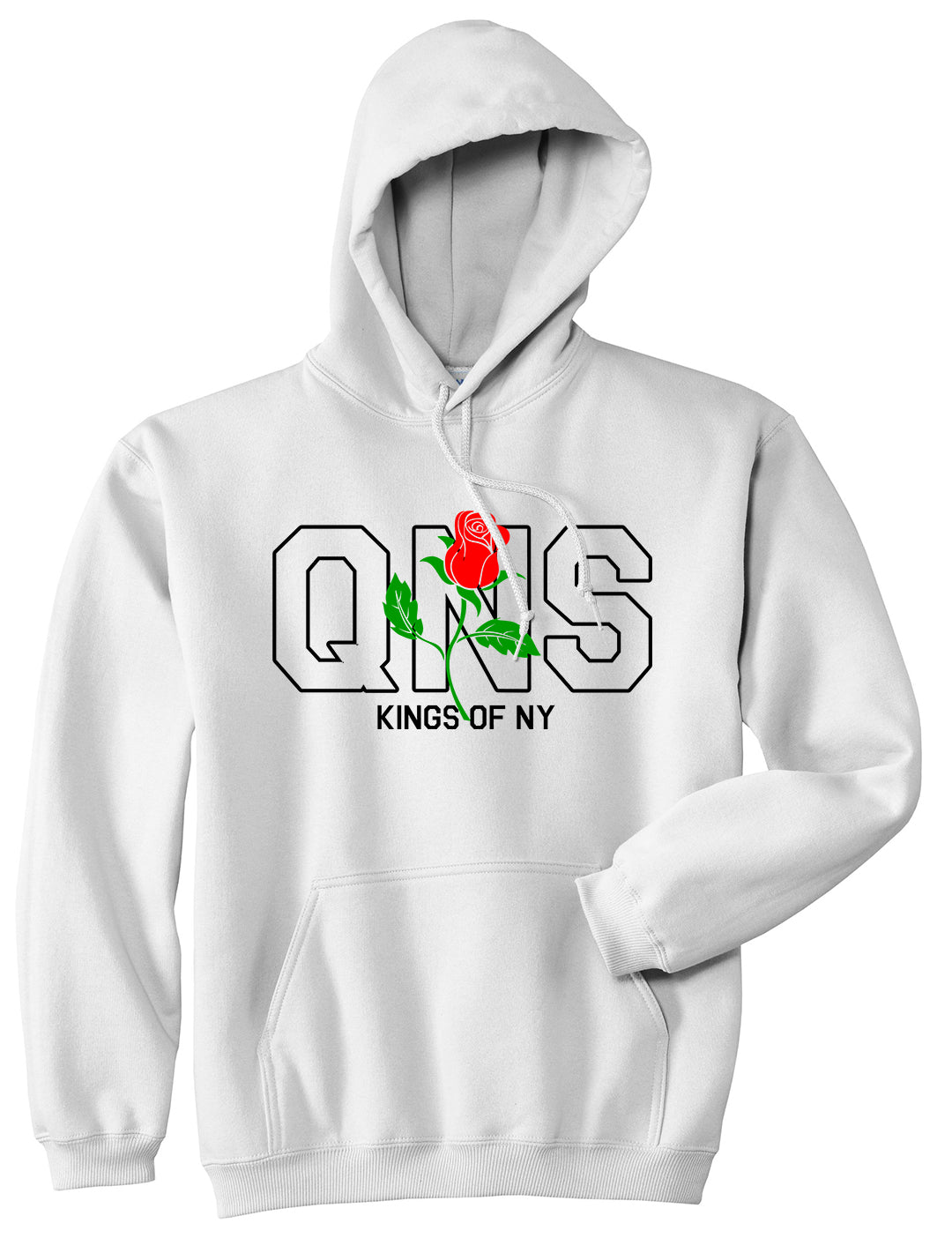 Rose QNS Queens Kings Of NY Mens Pullover Hoodie White