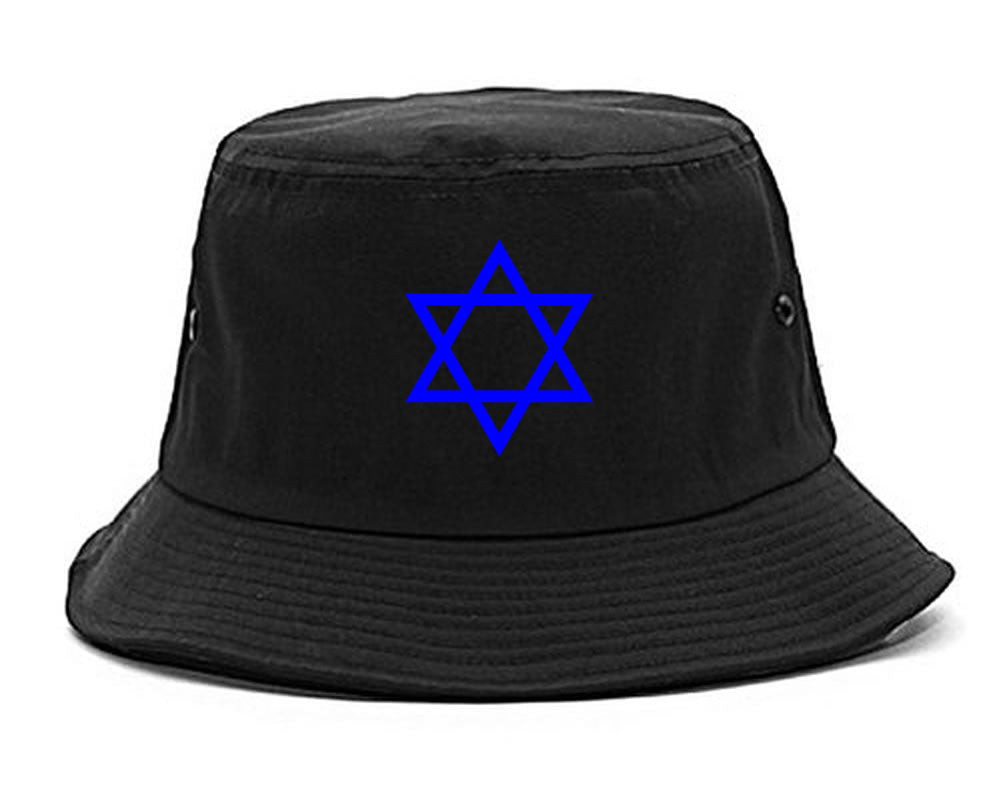 Royal Blue Star Of David Jewish Chest Mens Bucket Hat Black