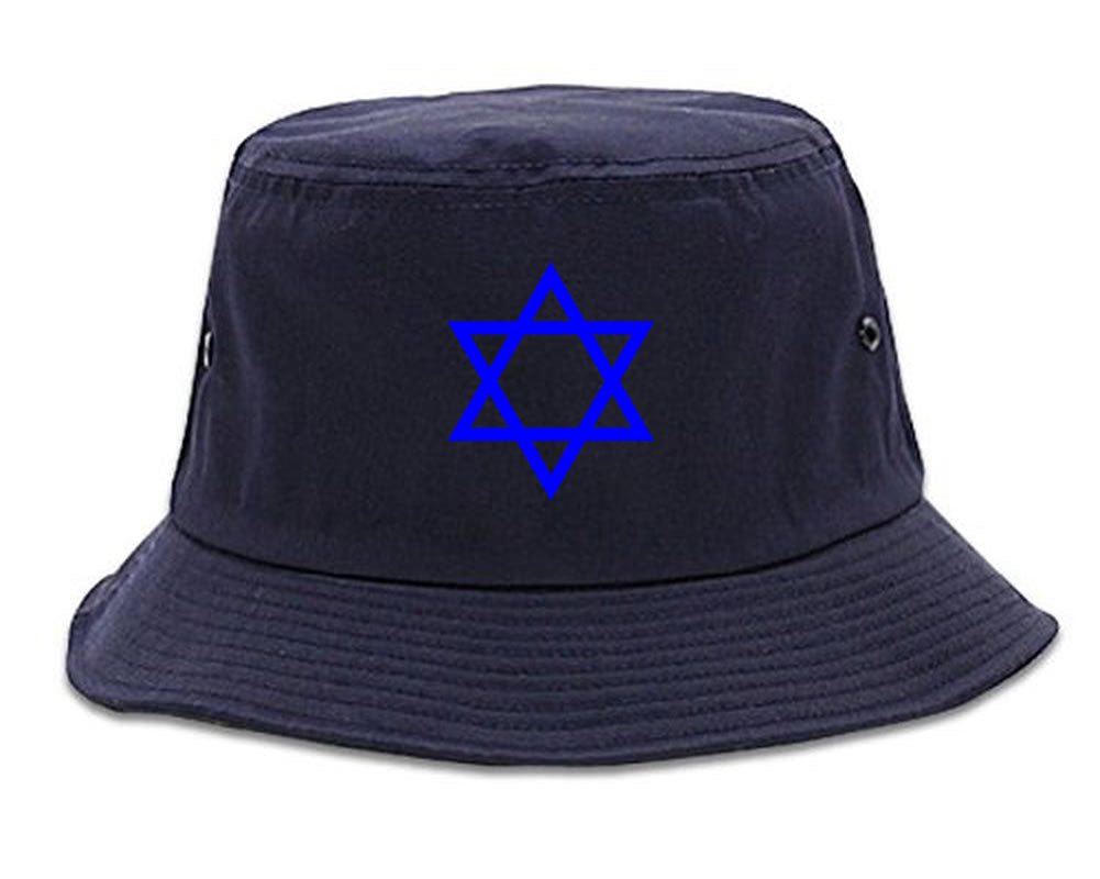 Royal Blue Star Of David Jewish Chest Mens Bucket Hat Navy Blue