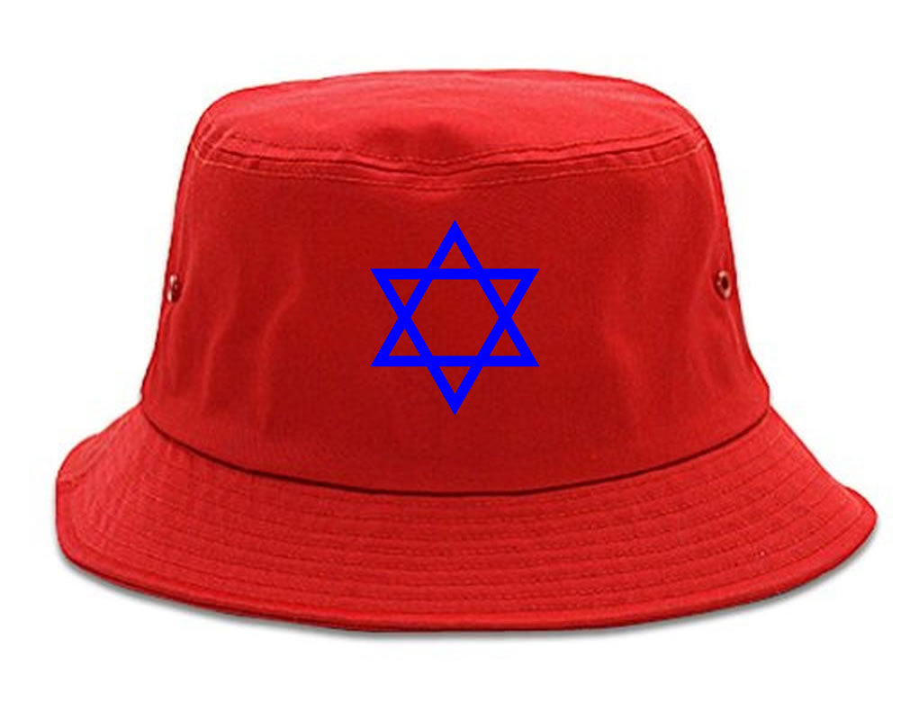 Royal Blue Star Of David Jewish Chest Mens Bucket Hat Red