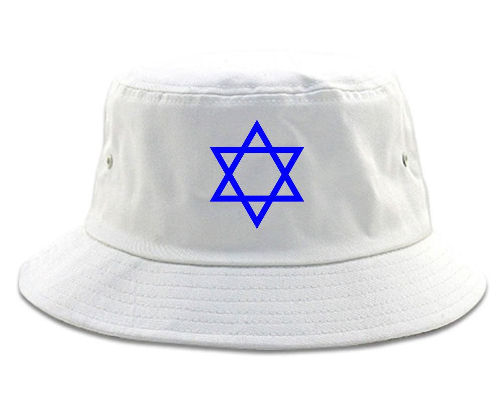 Royal Blue Star Of David Jewish Chest Mens Bucket Hat White