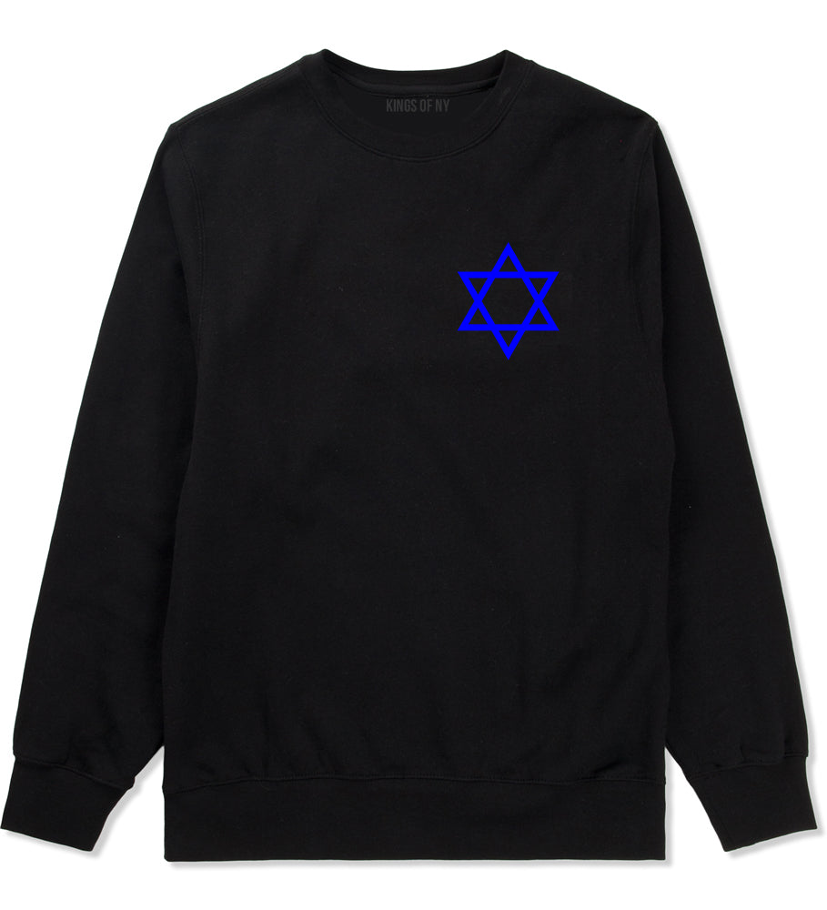 Royal Blue Star Of David Jewish Chest Mens Crewneck Sweatshirt Black