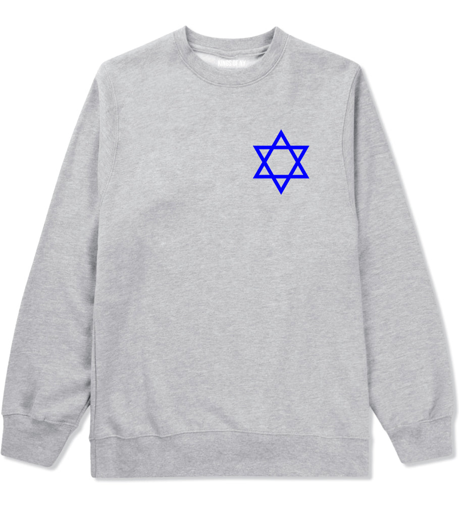 Royal Blue Star Of David Jewish Chest Mens Crewneck Sweatshirt Grey