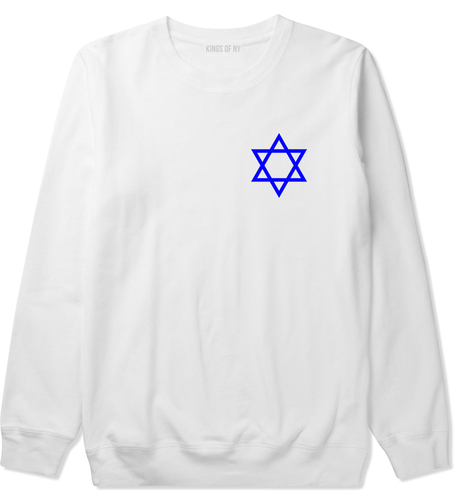 Royal Blue Star Of David Jewish Chest Mens Crewneck Sweatshirt White