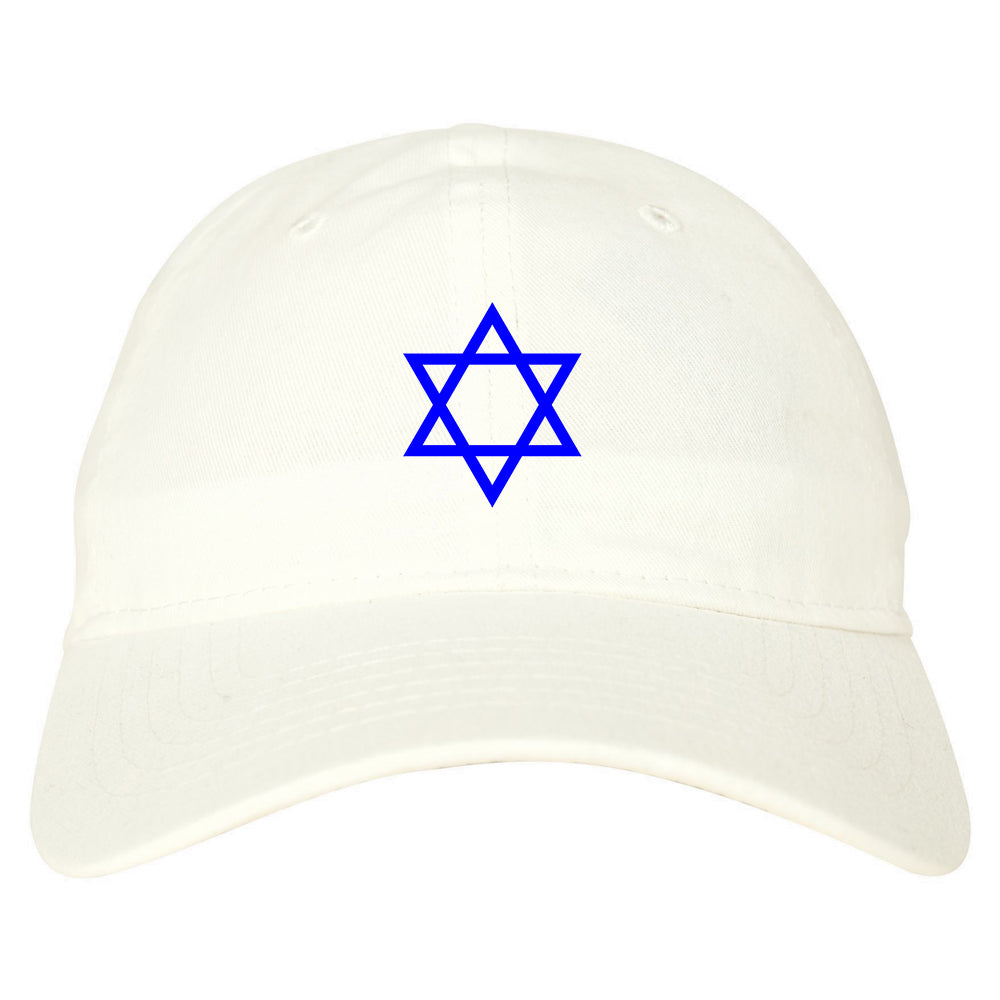 Royal Blue Star Of David Jewish Chest Mens Dad Hat White