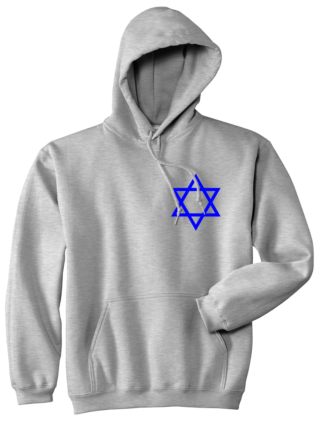 Royal Blue Star Of David Jewish Chest Mens Pullover Hoodie Grey