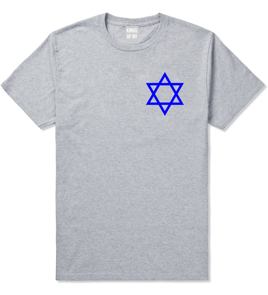 Royal Blue Star Of David Jewish Chest Mens T-Shirt Grey