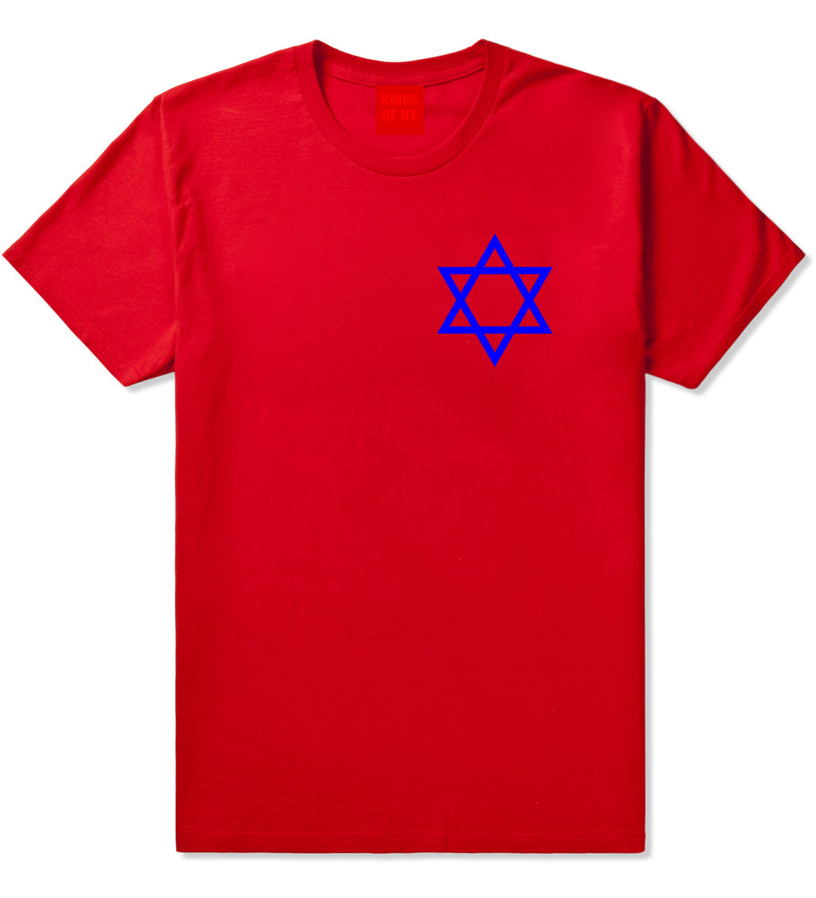 Royal Blue Star Of David Jewish Chest Mens T-Shirt Red