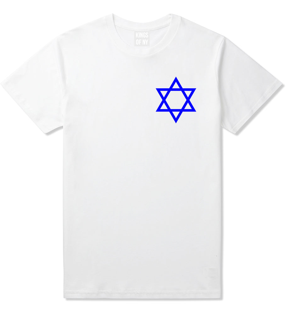 Royal Blue Star Of David Jewish Chest Mens T-Shirt White