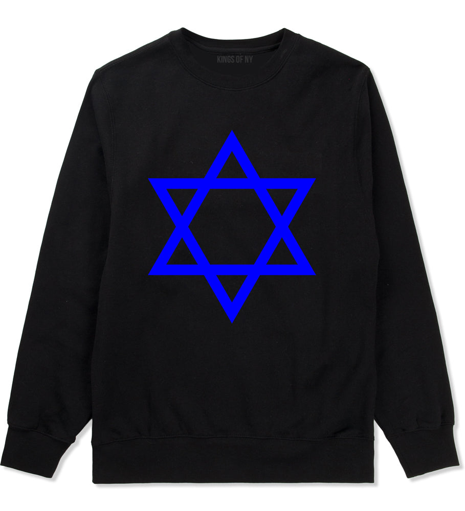 Royal Blue Star Of David Jewish Mens Crewneck Sweatshirt Black
