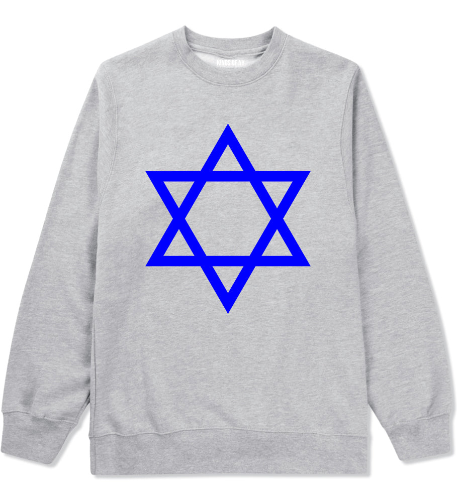 Royal Blue Star Of David Jewish Mens Crewneck Sweatshirt Grey