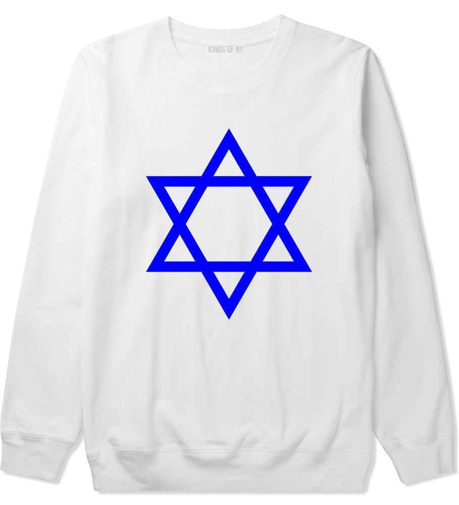 Royal Blue Star Of David Jewish Mens Crewneck Sweatshirt White