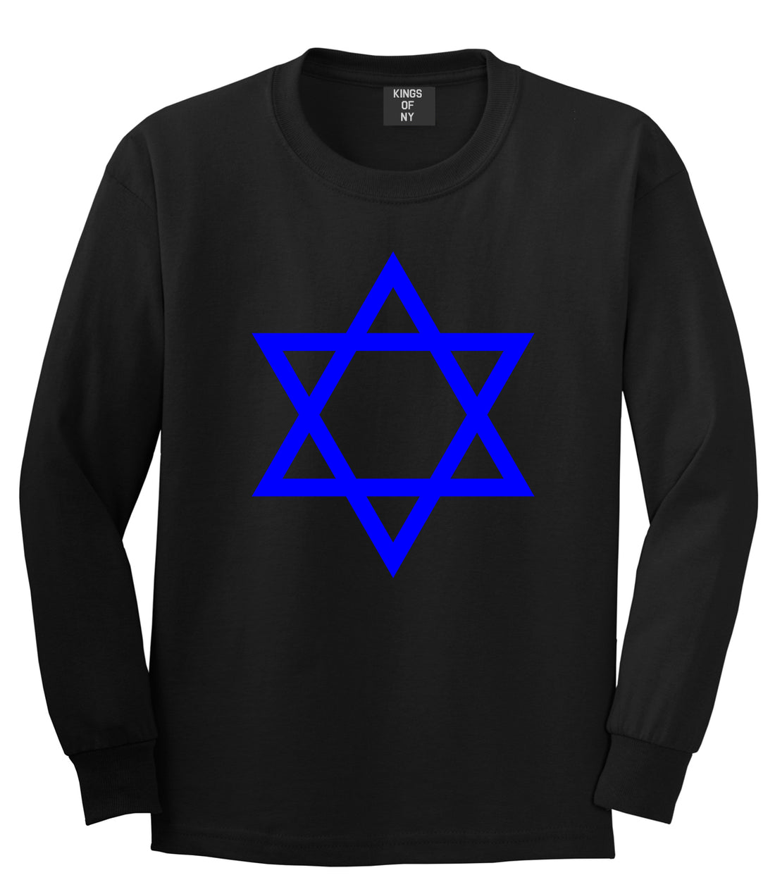 Royal Blue Star Of David Jewish Mens Long Sleeve T-Shirt Black