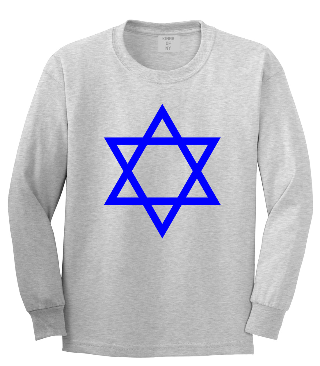 Royal Blue Star Of David Jewish Mens Long Sleeve T-Shirt Grey