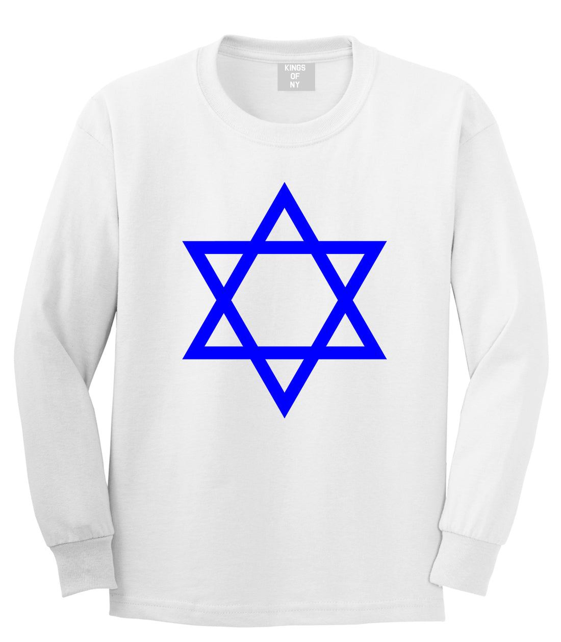 Royal Blue Star Of David Jewish Mens Long Sleeve T-Shirt White