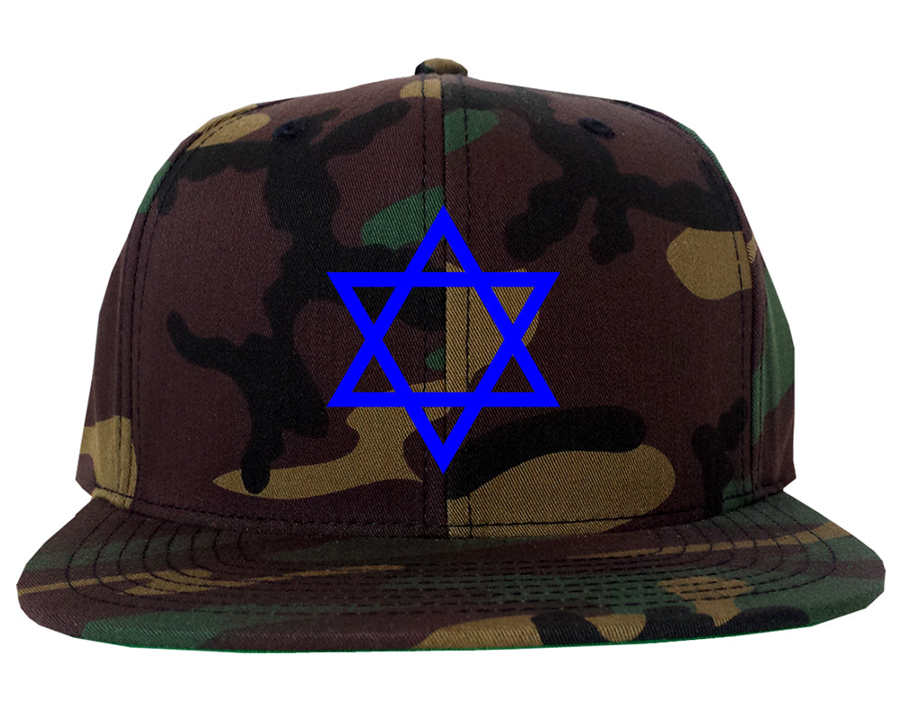 Royal Blue Star Of David Jewish Mens Snapback Hat Army Camo