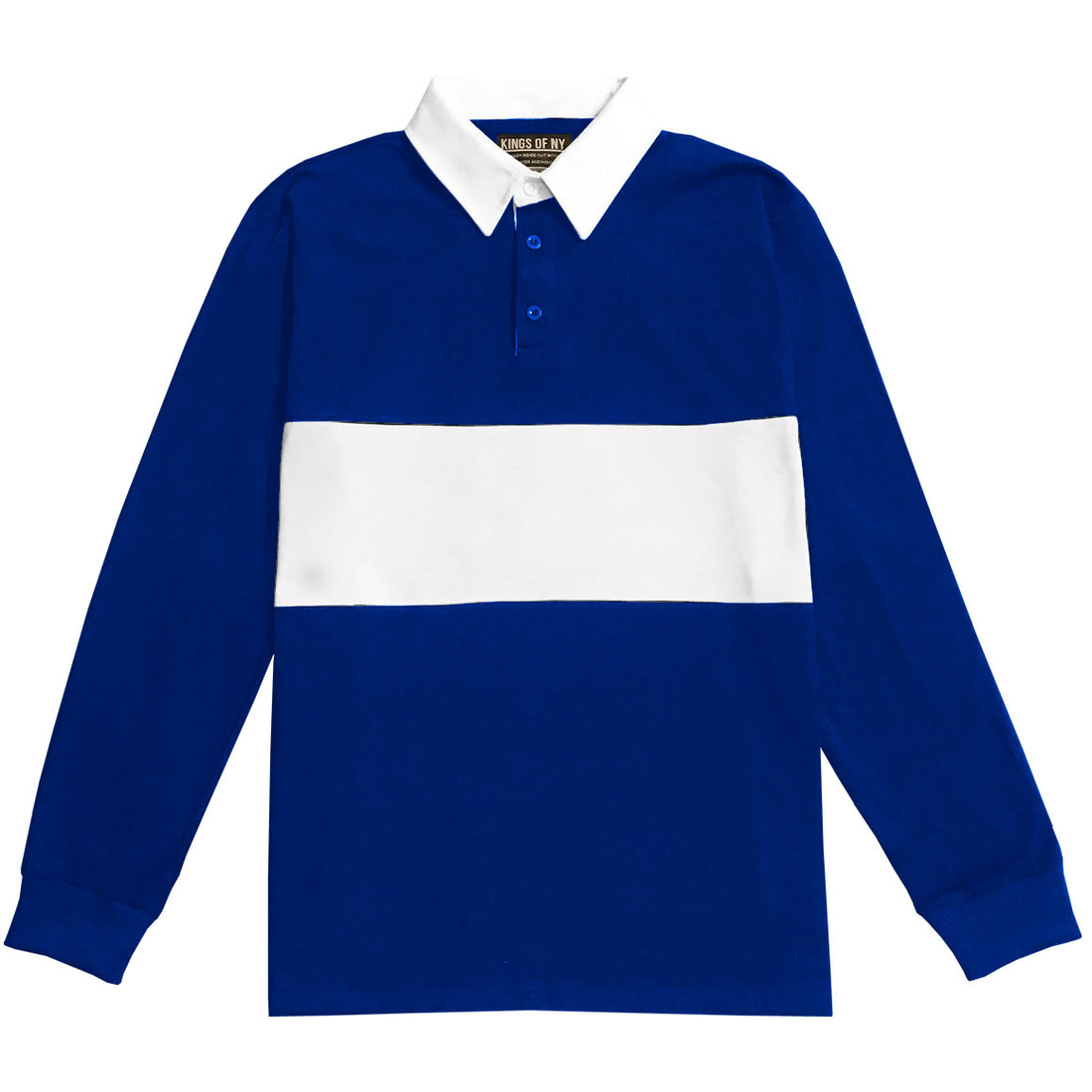 Mens Royal Blue and White Striped Long Sleeve Polo Rugby Shirt