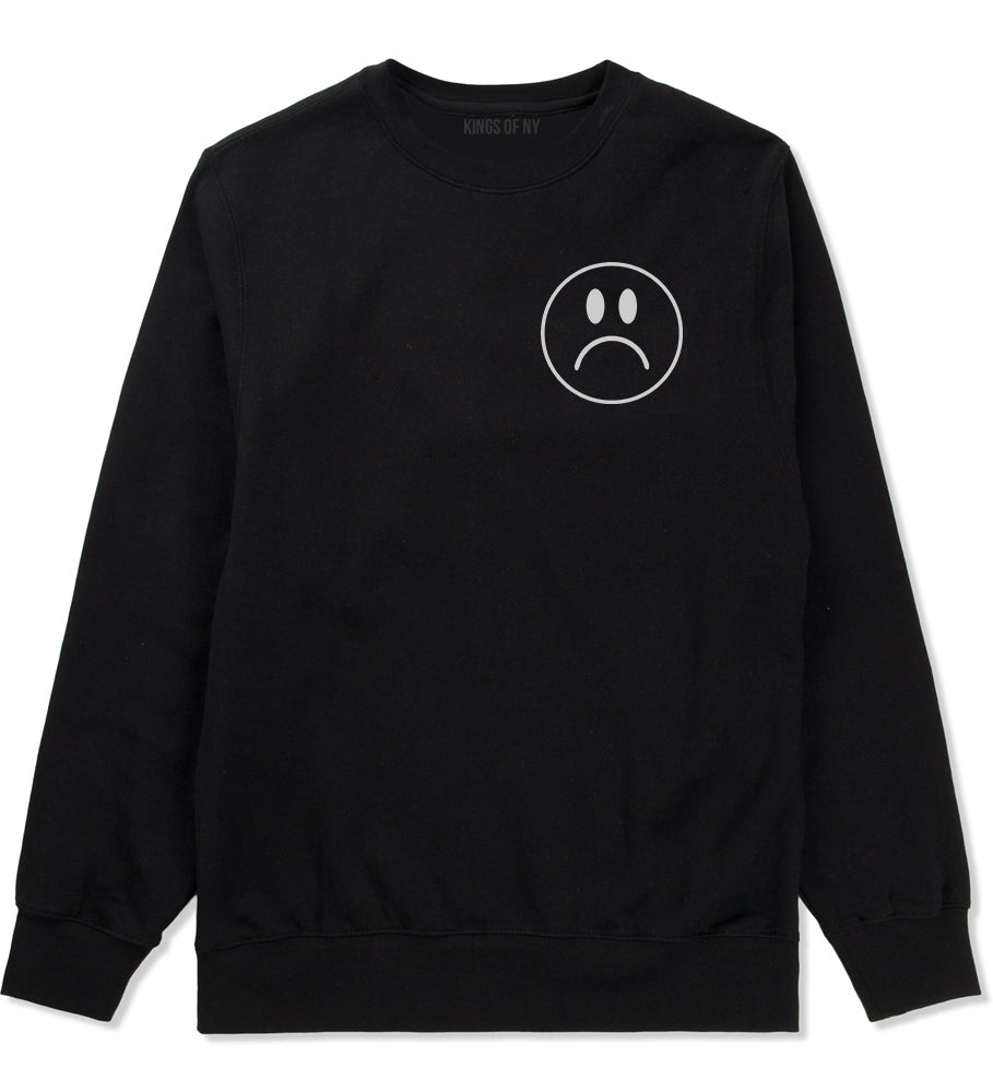 Sad Face Emoji Chest Black Crewneck Sweatshirt by Kings Of NY