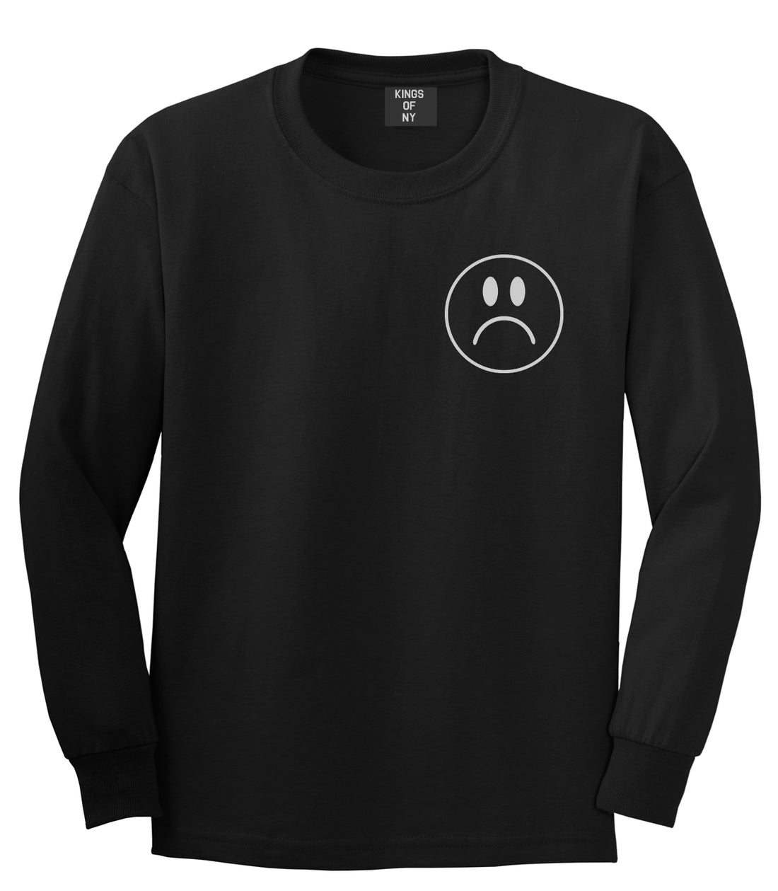 Sad Face Emoji Chest Black Long Sleeve T-Shirt by Kings Of NY
