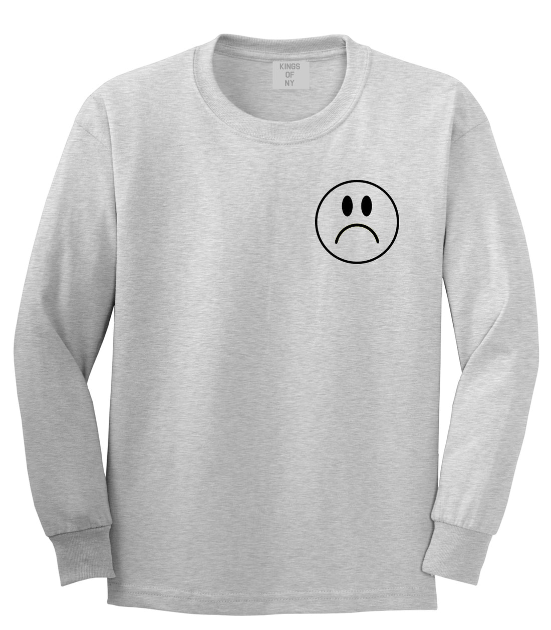 Sad Face Emoji Chest Grey Long Sleeve T-Shirt by Kings Of NY