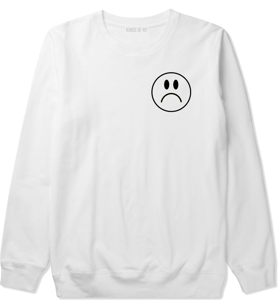 Sad Face Emoji Chest White Crewneck Sweatshirt by Kings Of NY