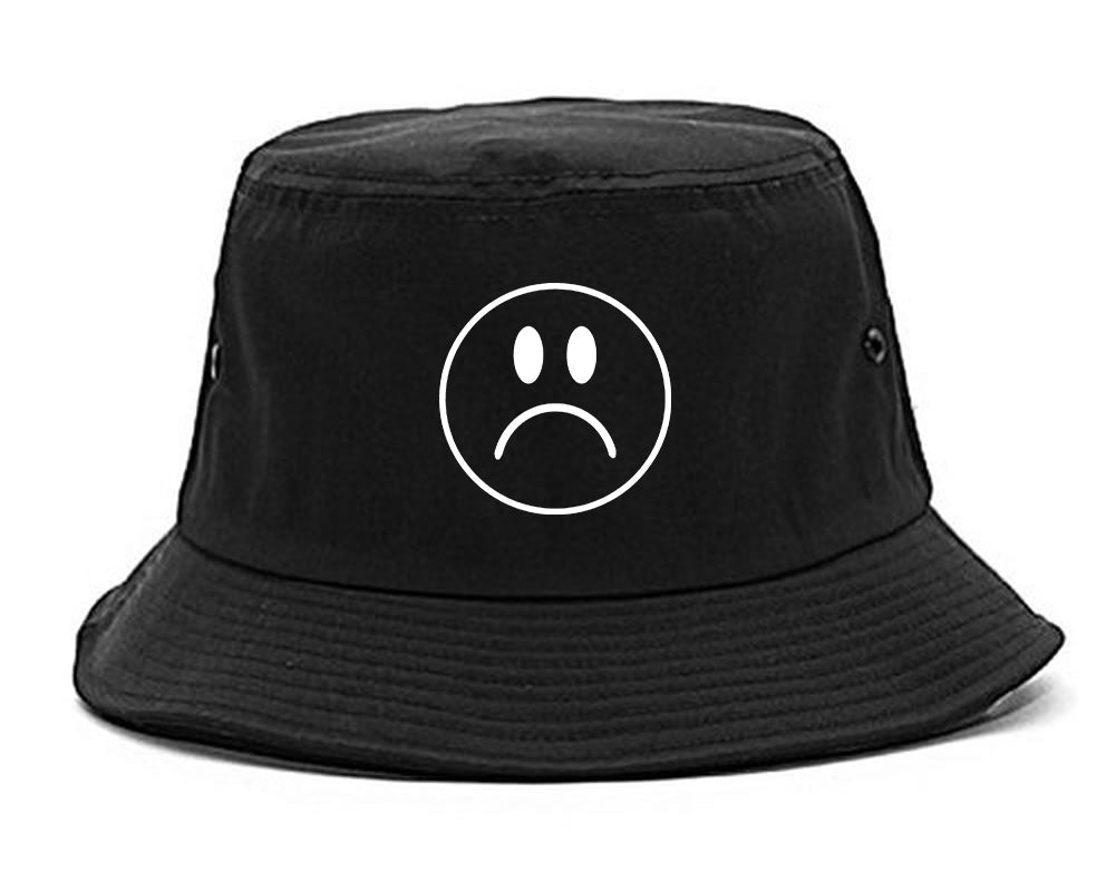 Sad Face Emoji Chest Bucket Hat Black