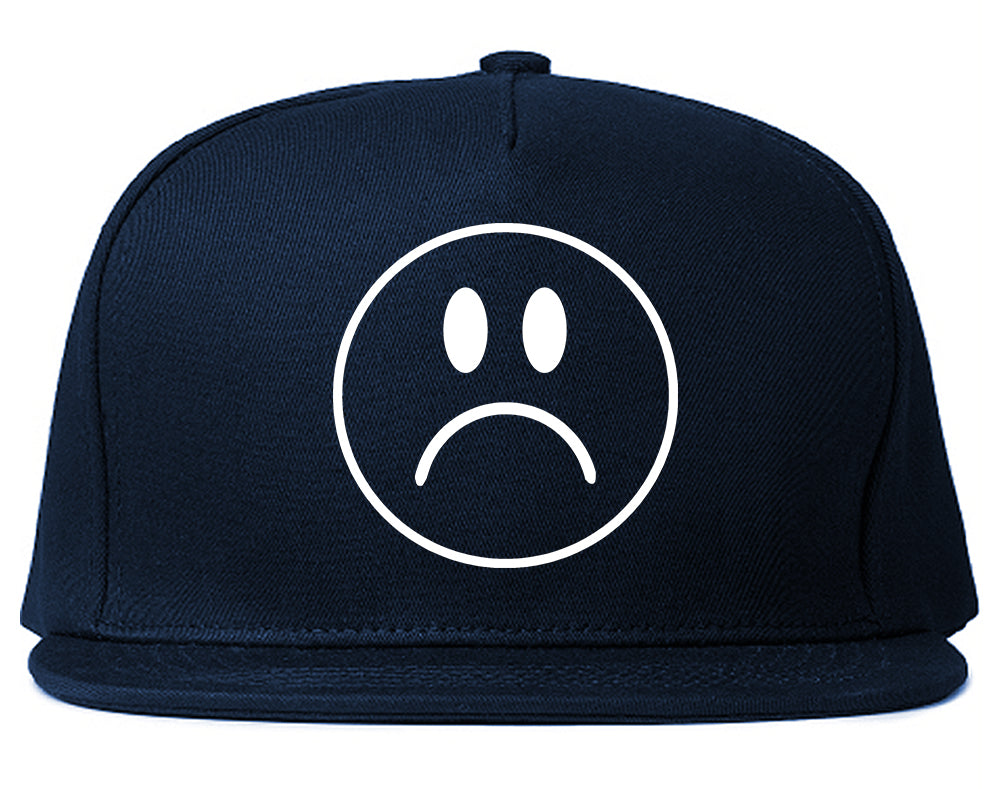 Sad Face Emoji Chest Snapback Hat Blue