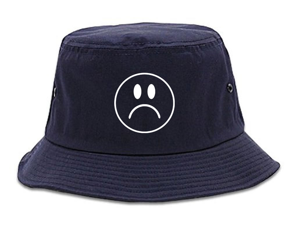 Sad Face Emoji Chest Bucket Hat Blue